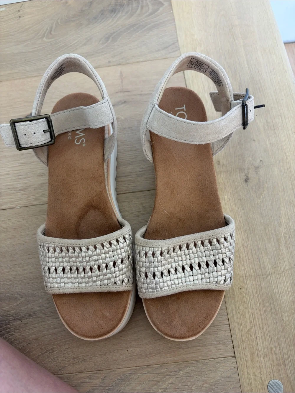 Toms Beige Woven Platform Sandals with Ankle Strap